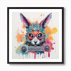 Rabbit With Boombox Art Print