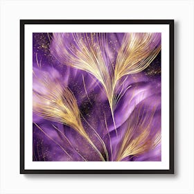 Purple And Gold Feathers 1 Art Print