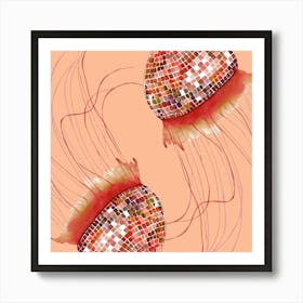 Disco Ball Jellyfish Peach Art Print