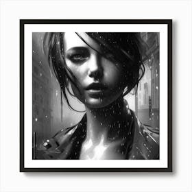 Dark Girl In The Rain Art Print