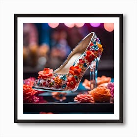 Cinematic Still A Close Up Of A Glass Shoe On A Display Art Print