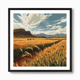 Wheat Field With Mountains Art Print