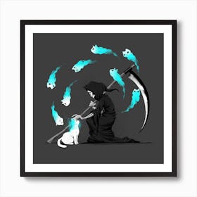 Recharging Death Cat 9 Lives Square Art Print