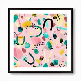 Abstract Geo Pieces Pink Square Art Print