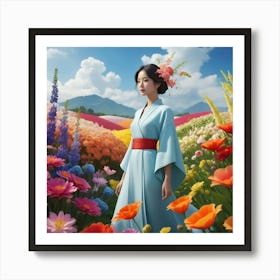 Girl In A Flower Field Art Print