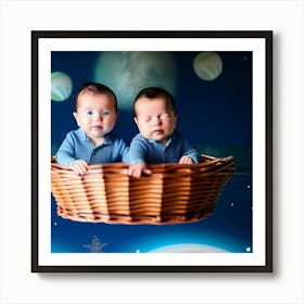 Babies in basket in space  Affiche