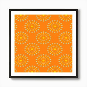 SPLASH Mid-Century Modern Retro Abstract Dot Geometric in Vintage Yellow Green on Orange Art Print