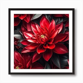 Red Dahlia Flowers Art Print