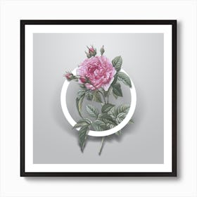Vintage Pink French Rose Minimalist Floral Geometric Circle on Soft Gray n.0188 Art Print