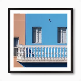 Mediterranean Blue House With Balcony Summer Photography Art Print