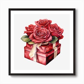 Red Roses In A Gift Box 1 Art Print