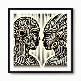 Tribal African Art Silhouette of a man and woman Art Print