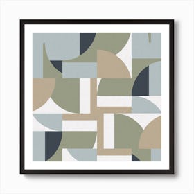 Futuristic Bauhaus Polygons Beige Square Art Print