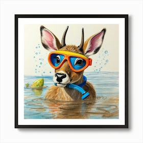 Deer In The Water 25 Art Print