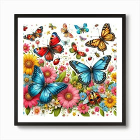 Butterflies And Flowers Art Print