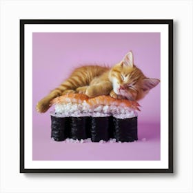 Cat Sleeping On Sushi 4 Art Print