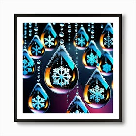 Snowflakes On Water Drops Art Print