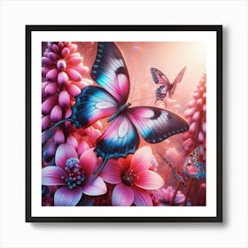 Butterfly And Flowers Art Print