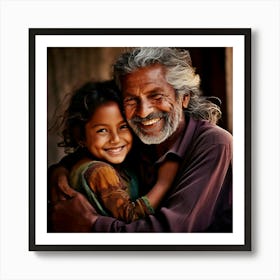 Old Man Hugging Little Girl Art Print