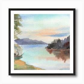 Sunset At The Lake van gogh watercolor Art Print