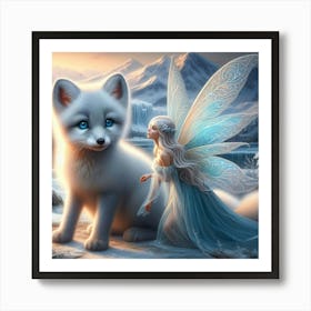 Fairy and a baby fox Art Print