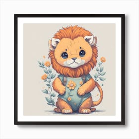 Cute Floral Baby Lion (3) Art Print