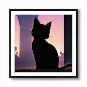 Silhouette Of A Cat 1 Art Print