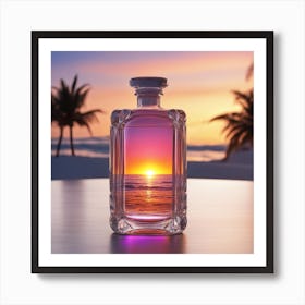 Vivid Colorful Sunset Viewed Through Beautiful Crystal Glass Bottel, Close Up, Award Winning Photo (1) Art Print