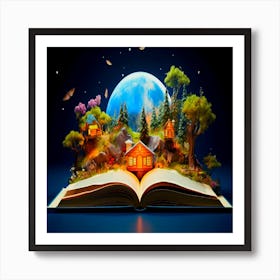 Book On The Night Sky, an Open book concept for fairy tale and fiction storytelling, the international day school. Art Print