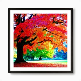 Anecdote Of An Autumnal Oak Tree Bathed In Brilliant Violet Hues In A Mid September Setting Leaves Art Print