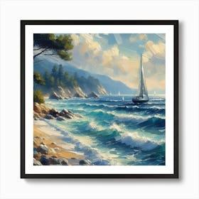 Sailboat On The Sea, Acrylic Painting Style Art Print