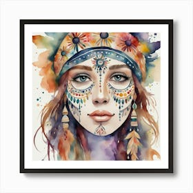 Indian Girl Watercolor Painting 1 Art Print