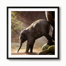 Baby Elephant In Water Art Print