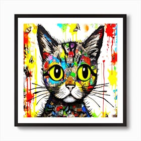 Inquisitive Kitty - Splatter Cat Art Print