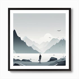 Man Looking At The Mountains Art Print