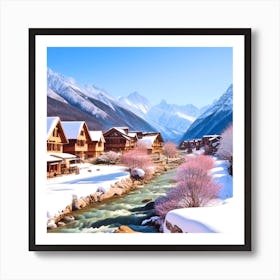Alpine Village In Winter Art Print