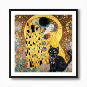 gustav klmit the kiss and black cat Art Print