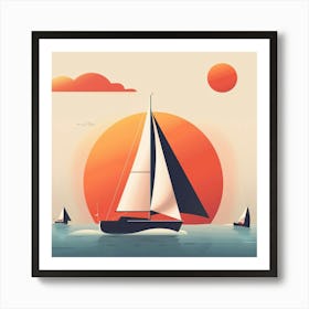 Sailboats At Sunset Art Print