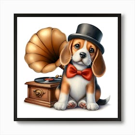 Beagle With Gramophone~Reimagined 1 Art Print