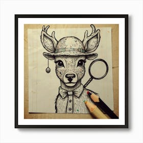 Deer With Magnifying Glass 8 Art Print