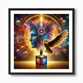 Owl And The Cube Art Print
