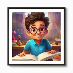 Boy Reading A Book Art Print