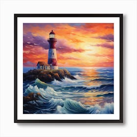 Lighthouse At Sunset 11 Art Print