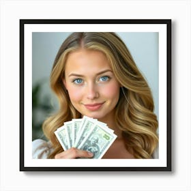 Beautiful Woman Holding Money 7 Art Print