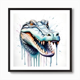 Alligator Head watercolor dripping Art Print
