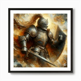 Knight In Full Battle Armor Art Print