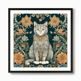 william morris Cat With Flowers Art Print