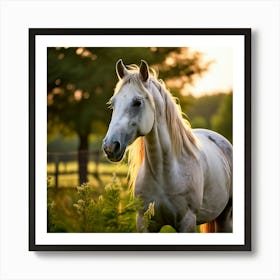 Grass Mane Head Graze Equestrian Pasture Elegant Sun Beauty Horse Standing Rural Green (1) Art Print