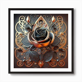 Stylized and intricate geometric black rose 7 Art Print