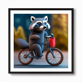 Raccoon Riding A Bicycle Art Print